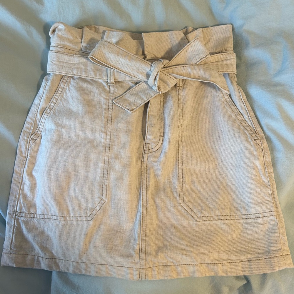 Free People Cream High-Waisted tie denim Skirt